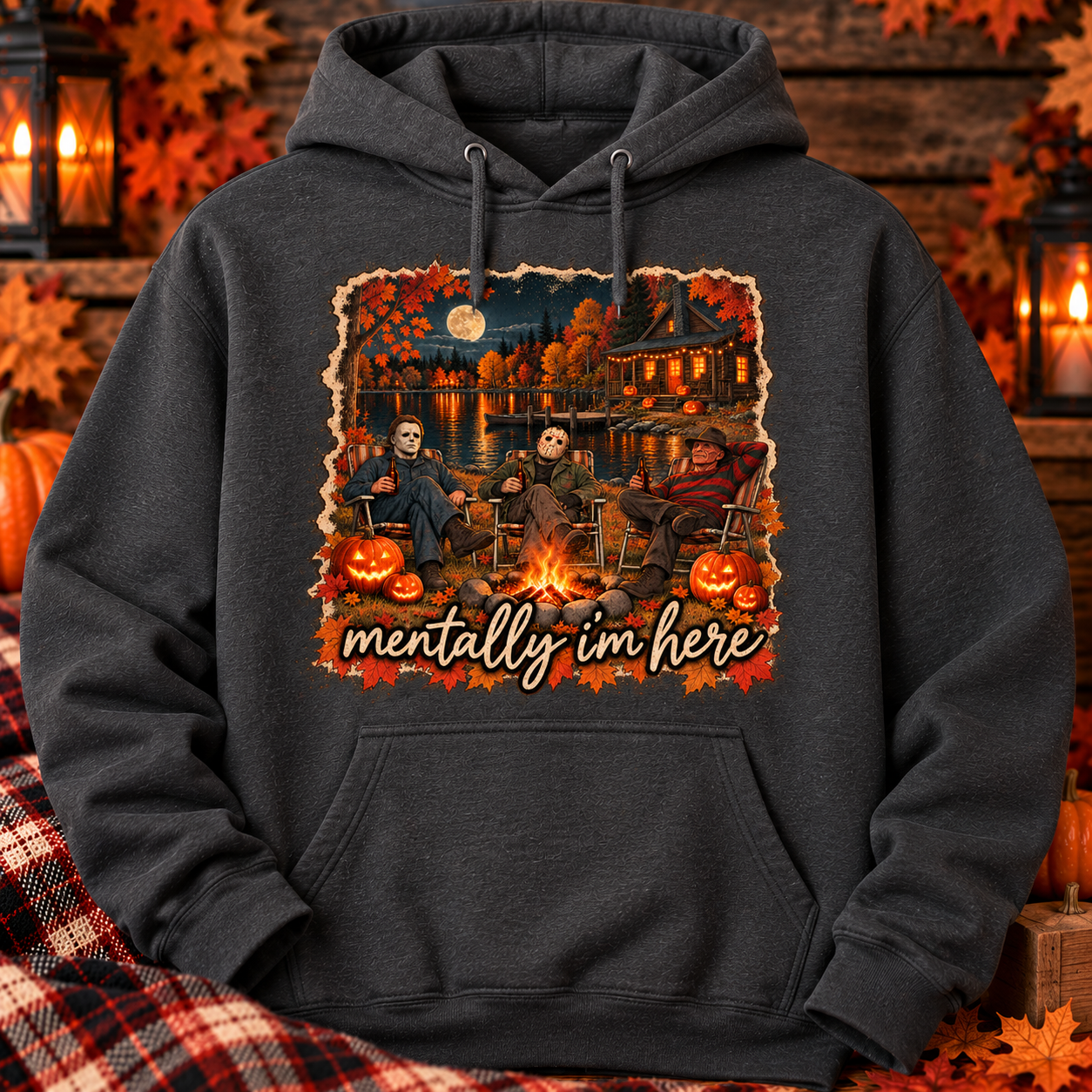 Mentally I’m Here Halloween Pullover Hoodie | Horror Inspired Fall Sweatshirt