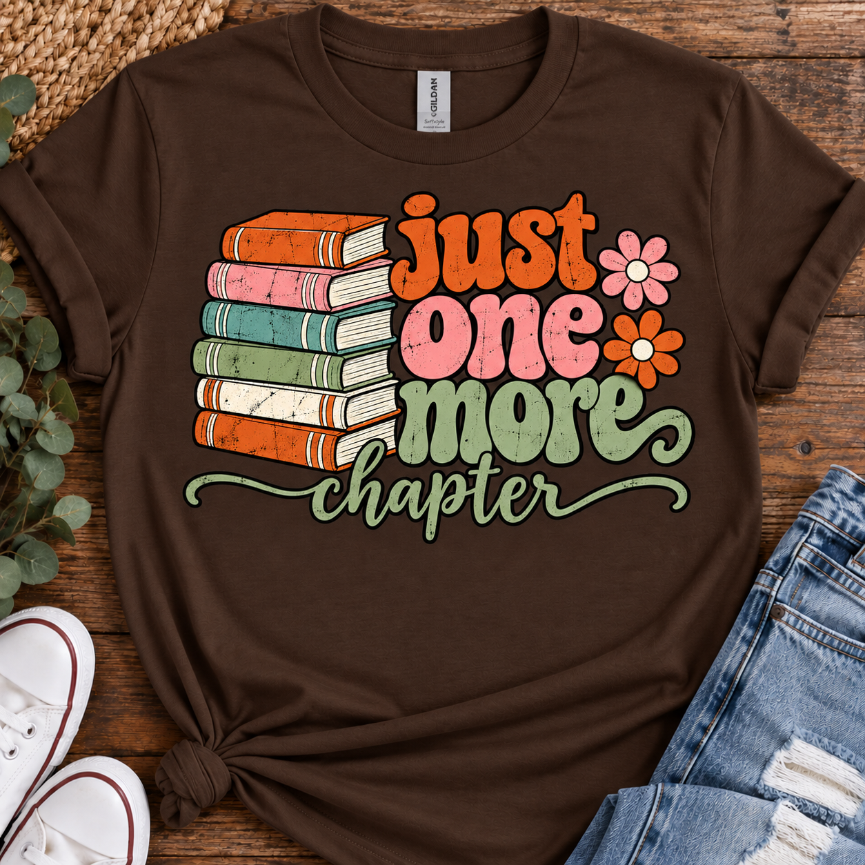 Just One More Chapter Women’s T-Shirt – Retro Book Lover Graphic Tee