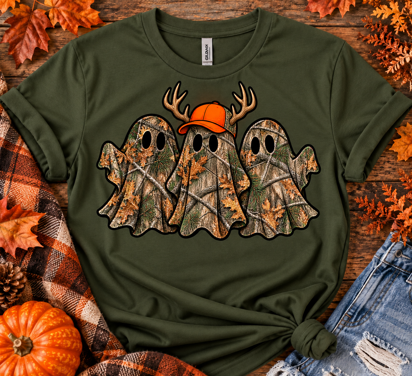 Camo Ghost Hunting T-Shirt – Spooky Hunting Ghost Halloween Tee