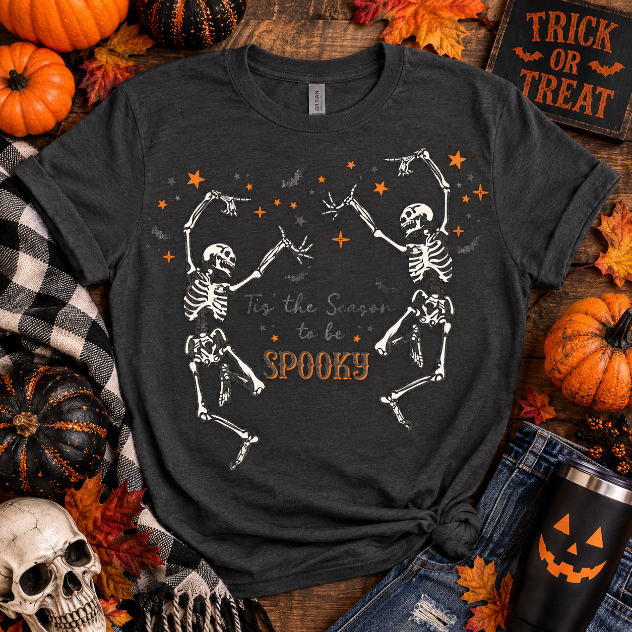 ’Tis the Season to Be Spooky T-Shirt – Dancing Skeleton Halloween Tee
