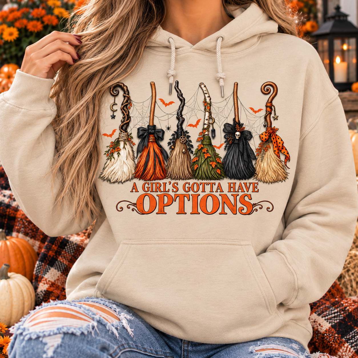 A Girl’s Gotta Have Options Pullover Hoodie | Witch Broom Halloween Hoodie
