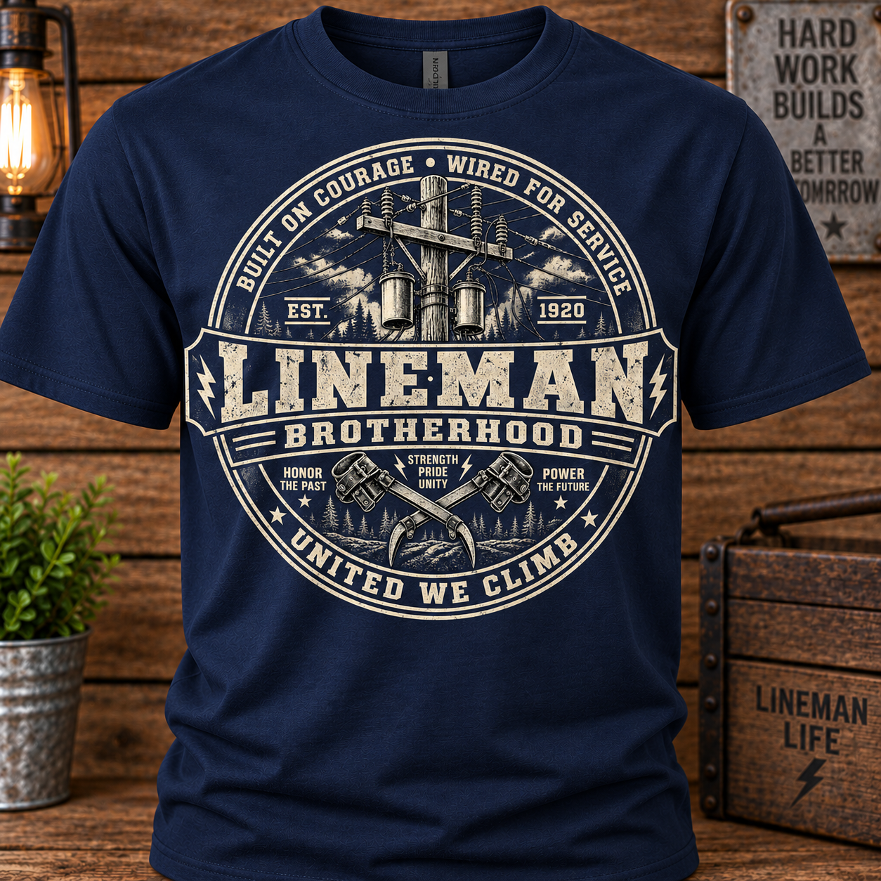 Lineman Brotherhood Shirt – Built on Courage, Wired for Service T-Shirt
