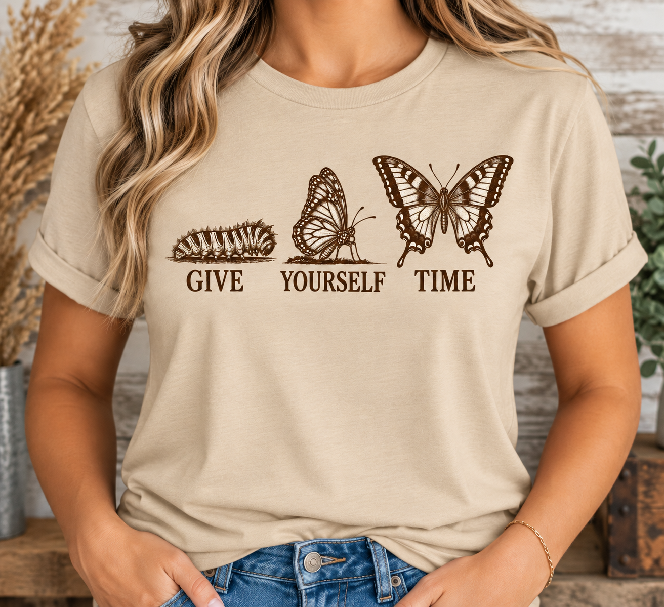 Give Yourself Time Women’s T-Shirt – Butterfly Transformation Inspirational Graphic Tee