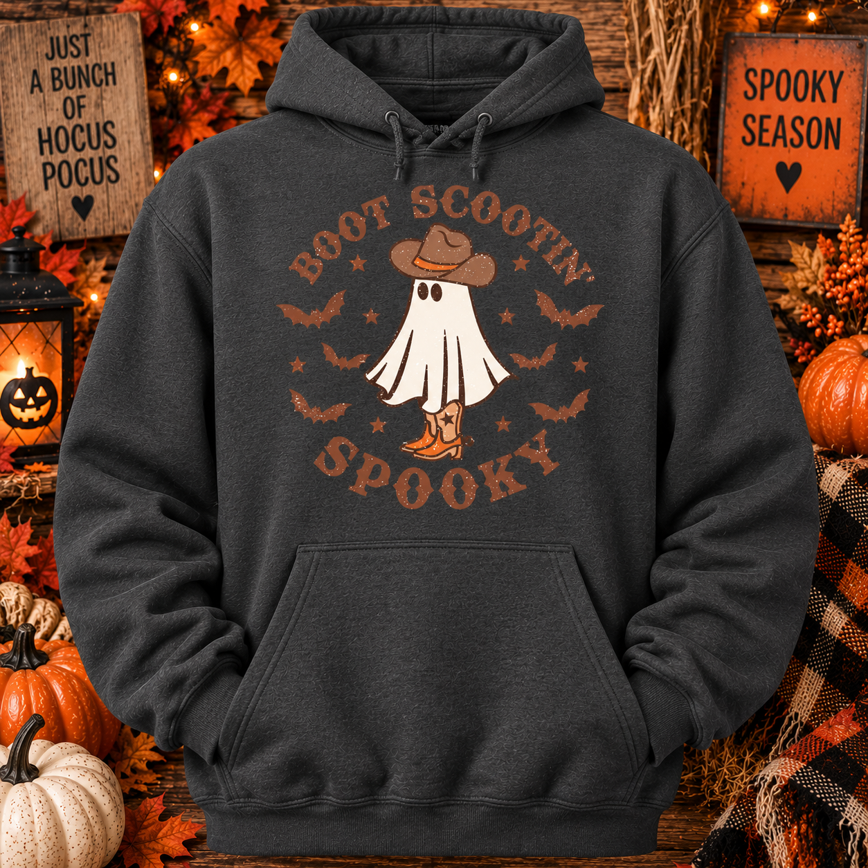 Boot Scootin’ Spooky Hoodie – Western Ghost Halloween Pullover Hoodie