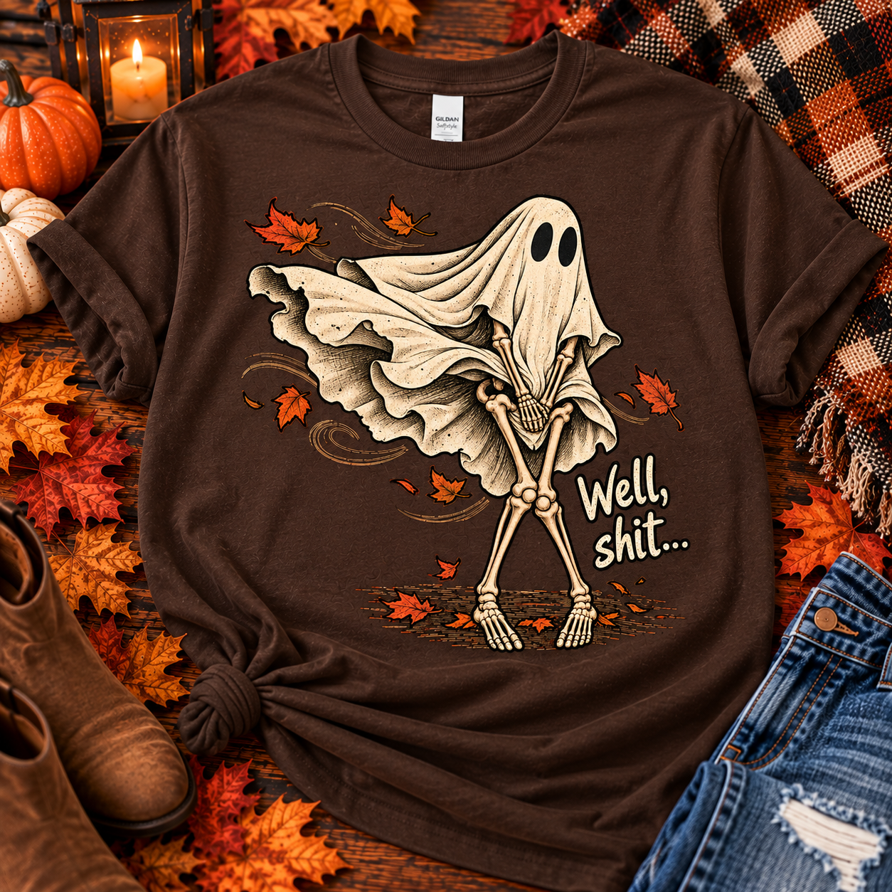 Well Shit Ghost T-Shirt – Funny Skeleton Ghost Halloween Shirt