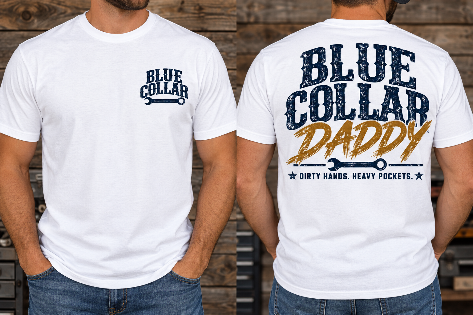 Blue Collar Daddy Men’s T-Shirt – Dirty Hands Heavy Pockets Blue Collar Dad Graphic Tee
