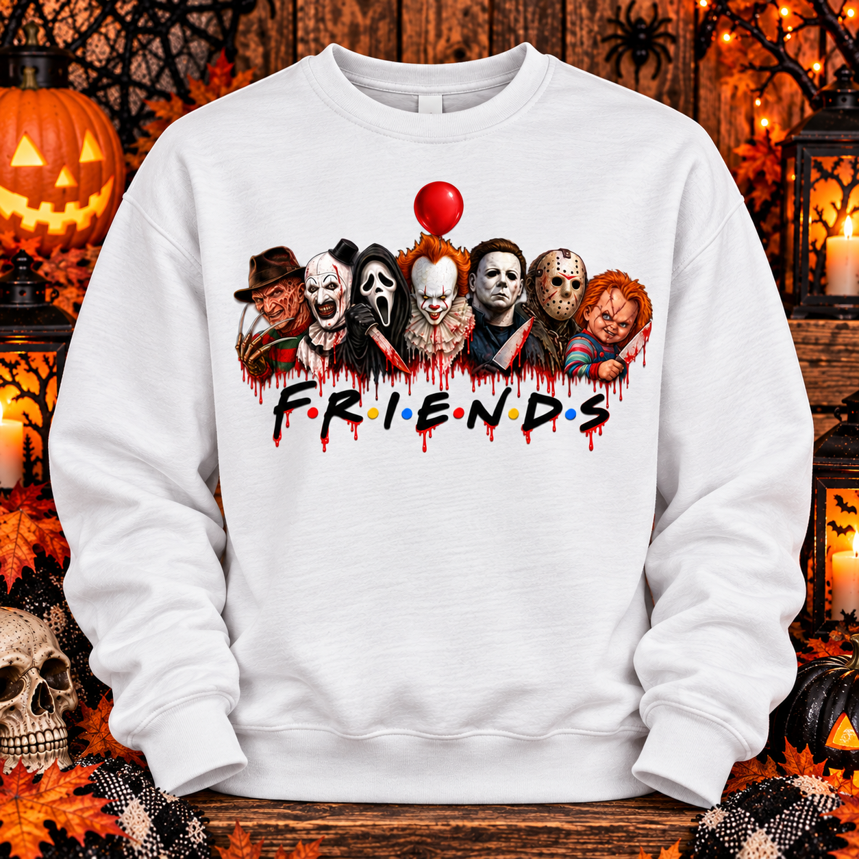 Horror Friends Crewneck Sweatshirt | Halloween Horror Movie Friends Sweatshirt
