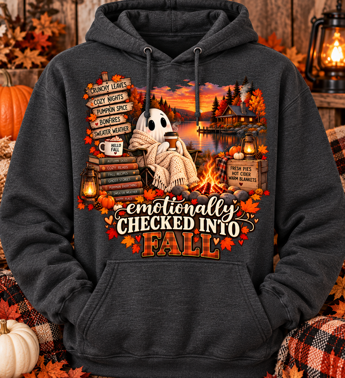Emotionally Checked Into Fall Pullover Hoodie | Cozy Ghost Autumn Sweatshirt