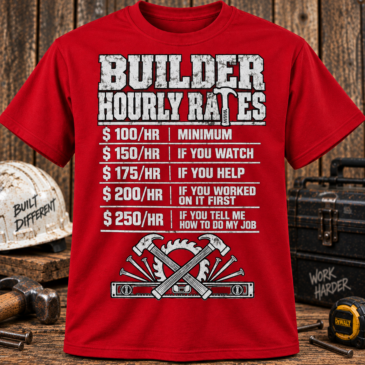 Builder Hourly Rates Men’s T-Shirt – Funny Carpenter & Construction Worker Graphic Tee