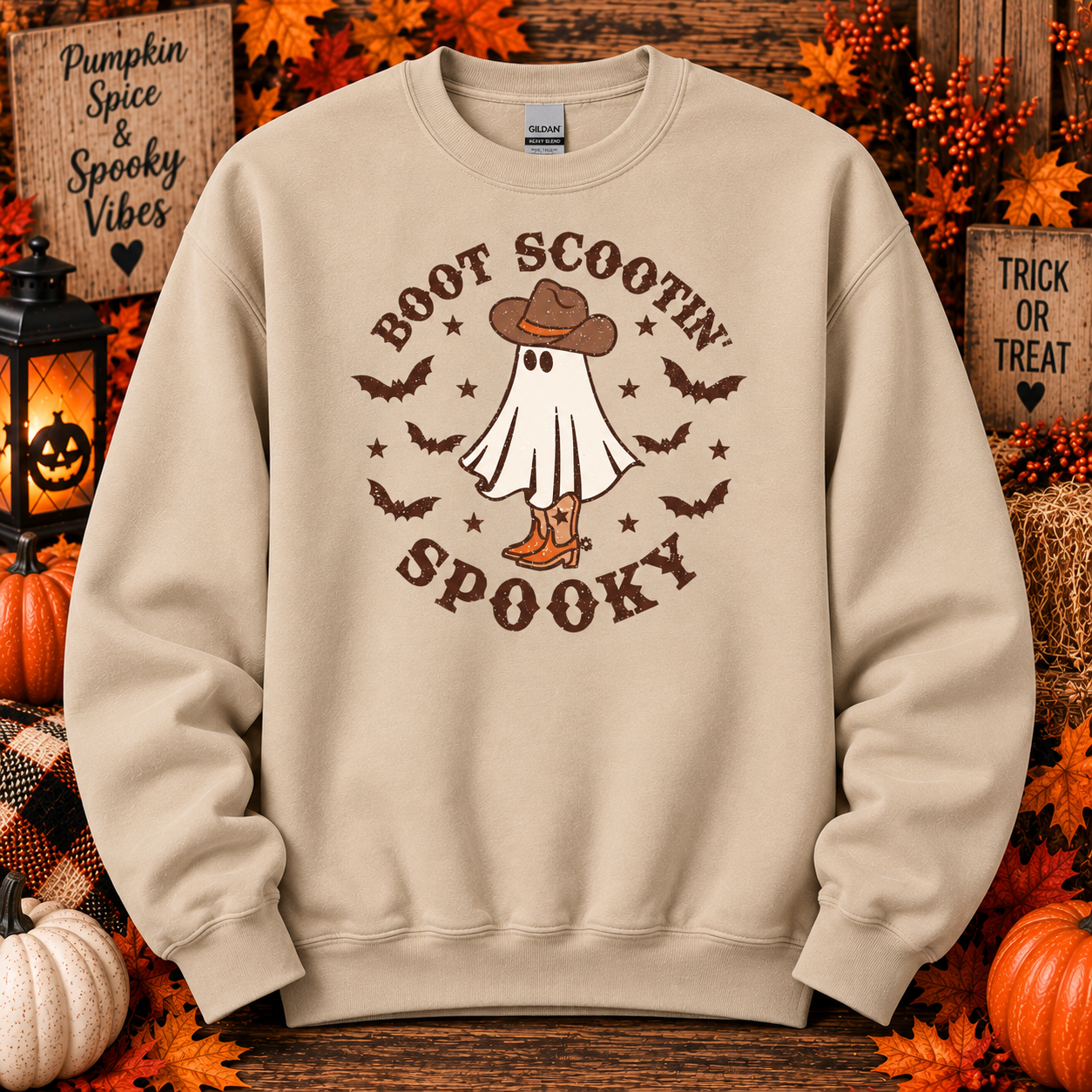 Boot Scootin’ Spooky Crewneck Sweatshirt – Western Ghost Halloween Sweatshirt