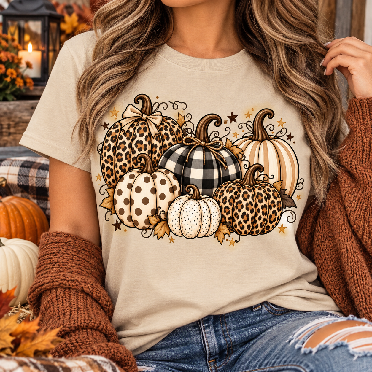 Fall Pumpkin T-Shirt | Leopard & Buffalo Plaid Autumn Graphic Tee
