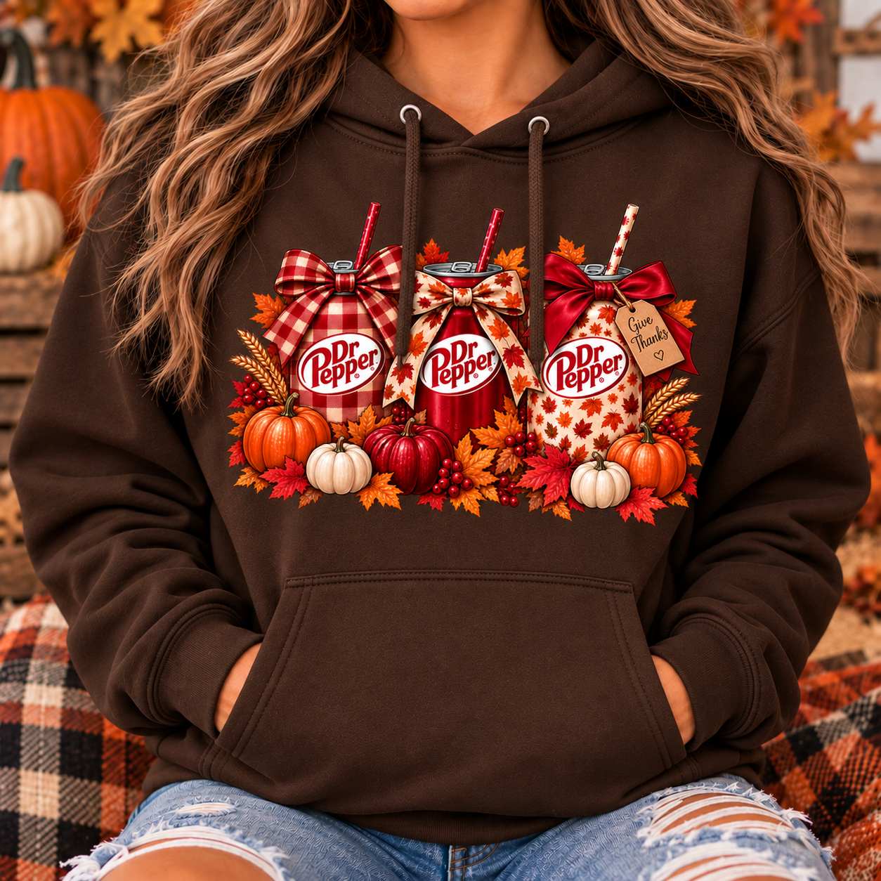 Give Thanks Fall Soda Pullover Hoodie | Cute Autumn Pumpkin Graphic Sweatshirt