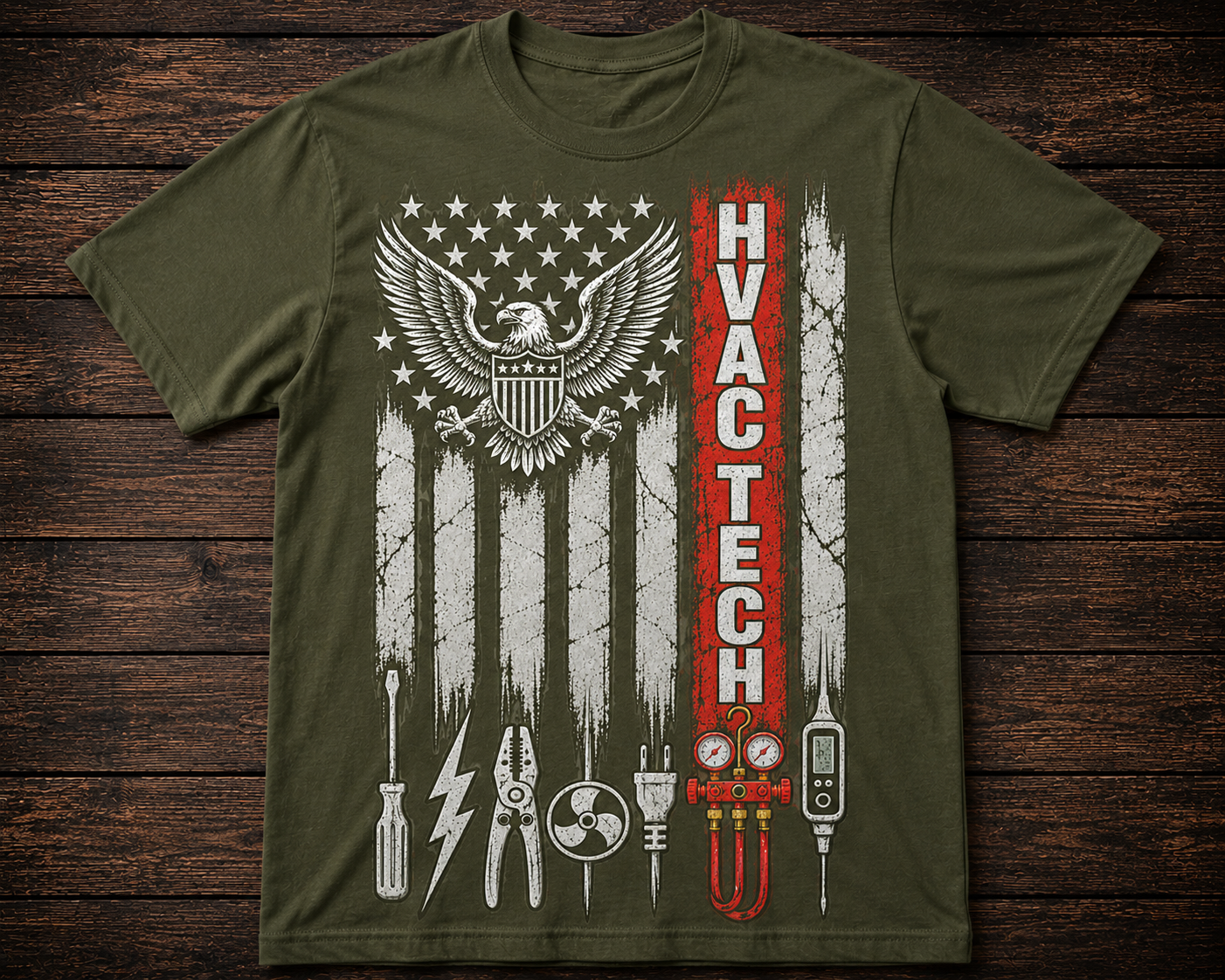 HVAC Tech American Flag Men’s T-Shirt – Patriotic HVAC Technician Graphic Tee