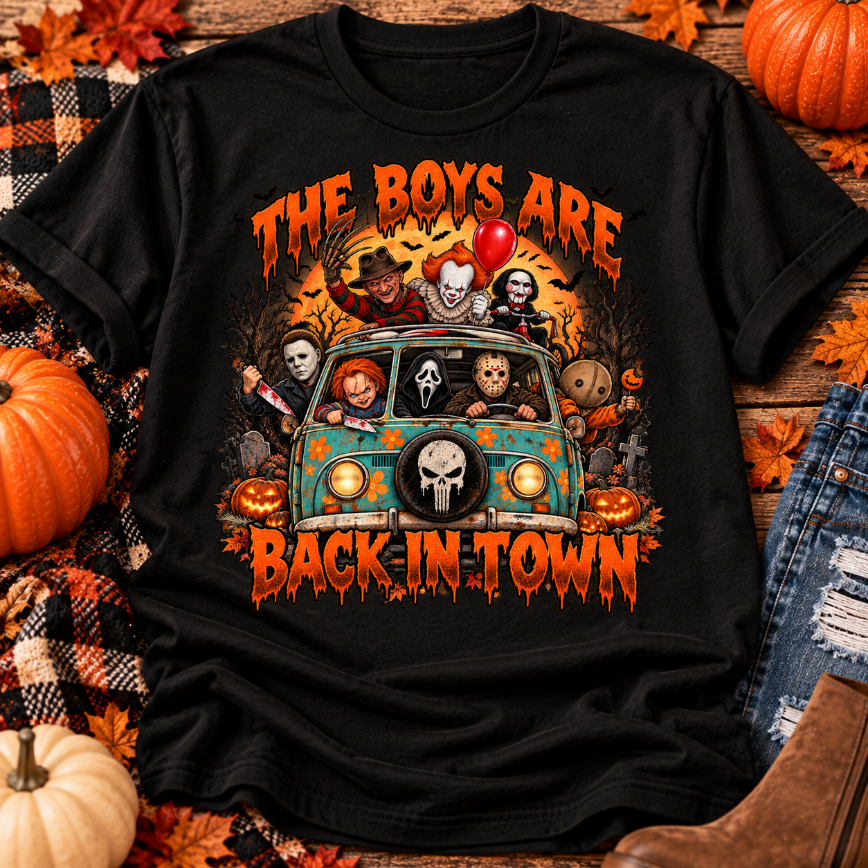 The Boys Are Back in Town Halloween T-Shirt – Horror Movie Villains Graphic Tee