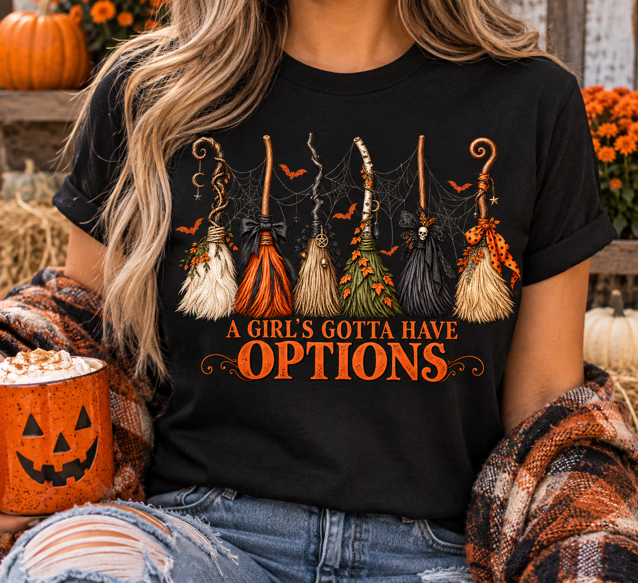 A Girl’s Gotta Have Options T-Shirt | Witch Broom Halloween Graphic Tee