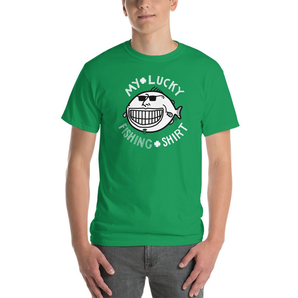 Fishing Shirt Men's T-Shirt Gift in Green | My Lucky Fishing Shirt | Fish Face |XXLarge