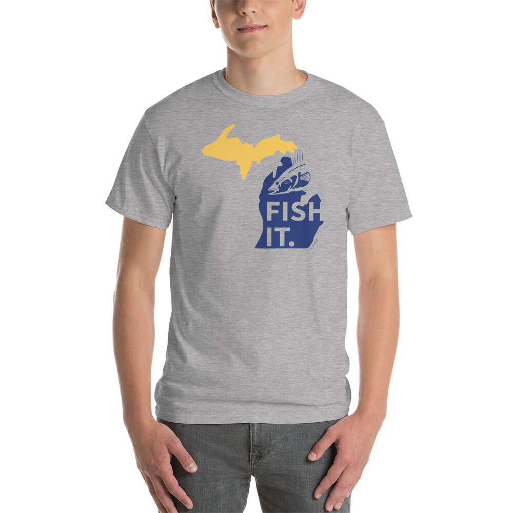 Walleye Fishing T-shirts | Fish It Michigan Walleye | Fish Face |XXLarge