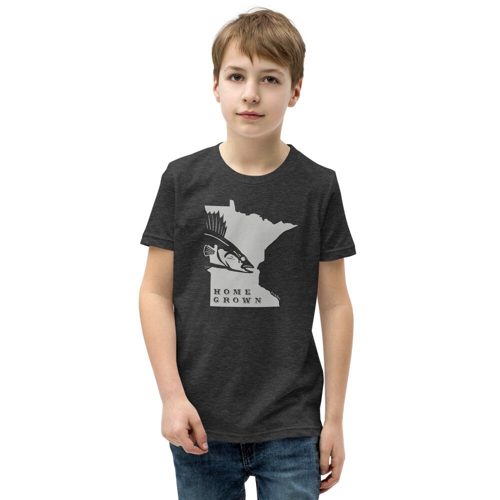 Kids Fishing Tshirt | Home Grown MN Walleye | Fish Face |Small 6-8