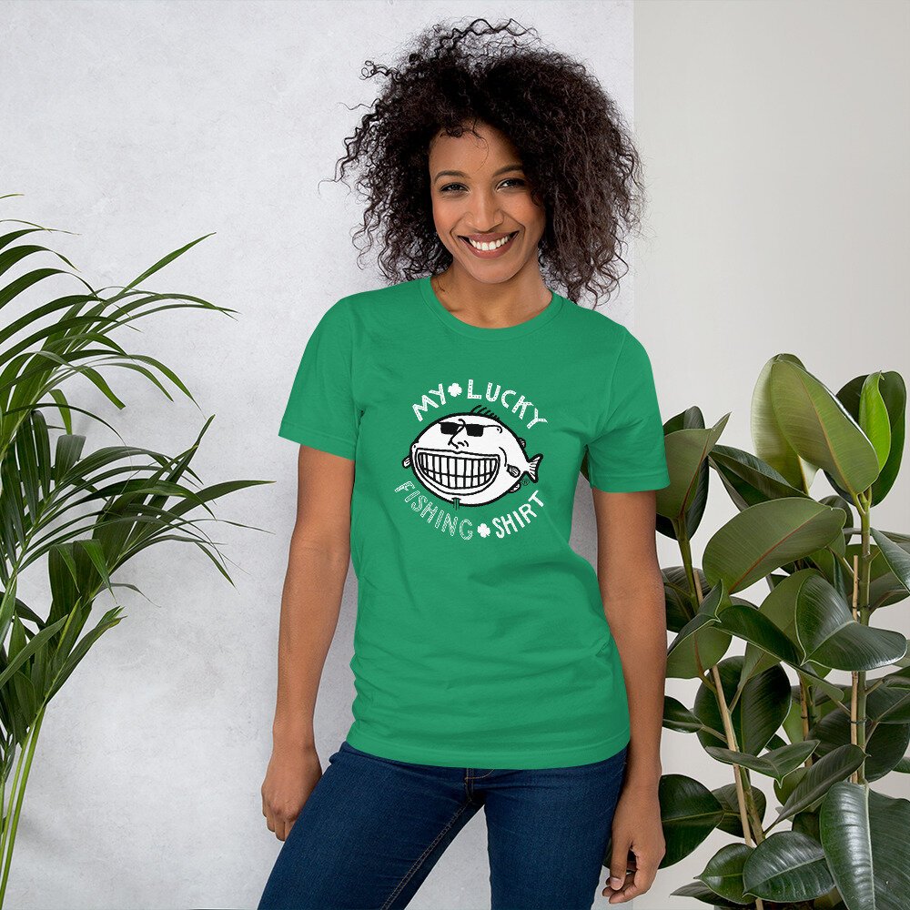 Woman's My Lucky Fishing Shirt in Green | Fish Face |3x