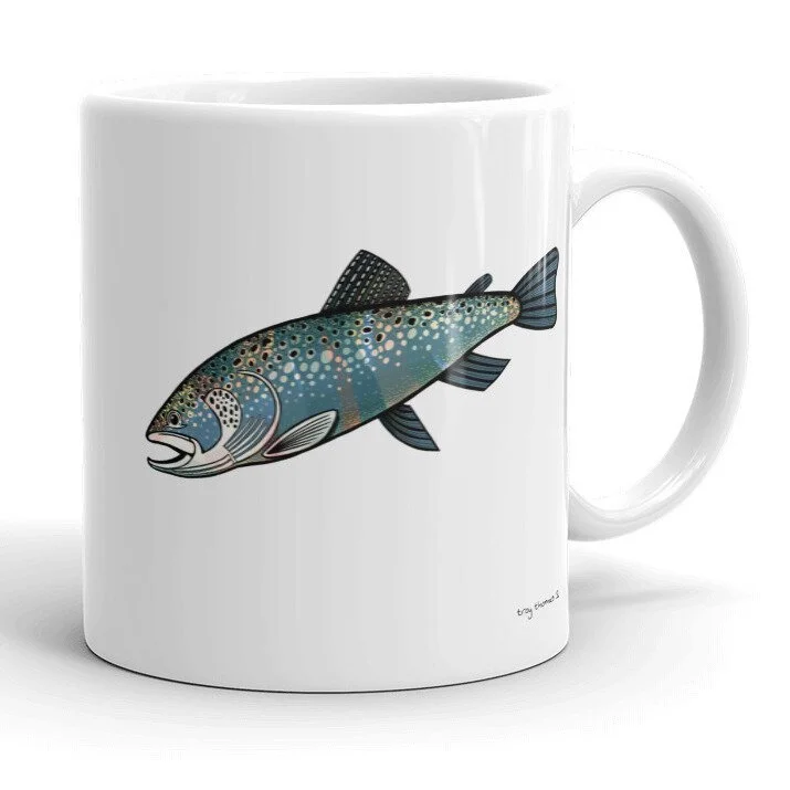Artistic Flowing Trout Coffee Mug  Fish Face Goods