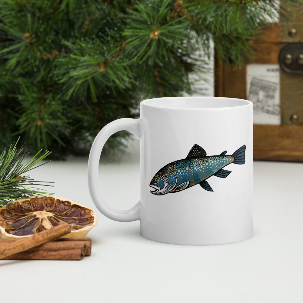 Artistic Flowing Trout Coffee Mug  Fish Face Goods