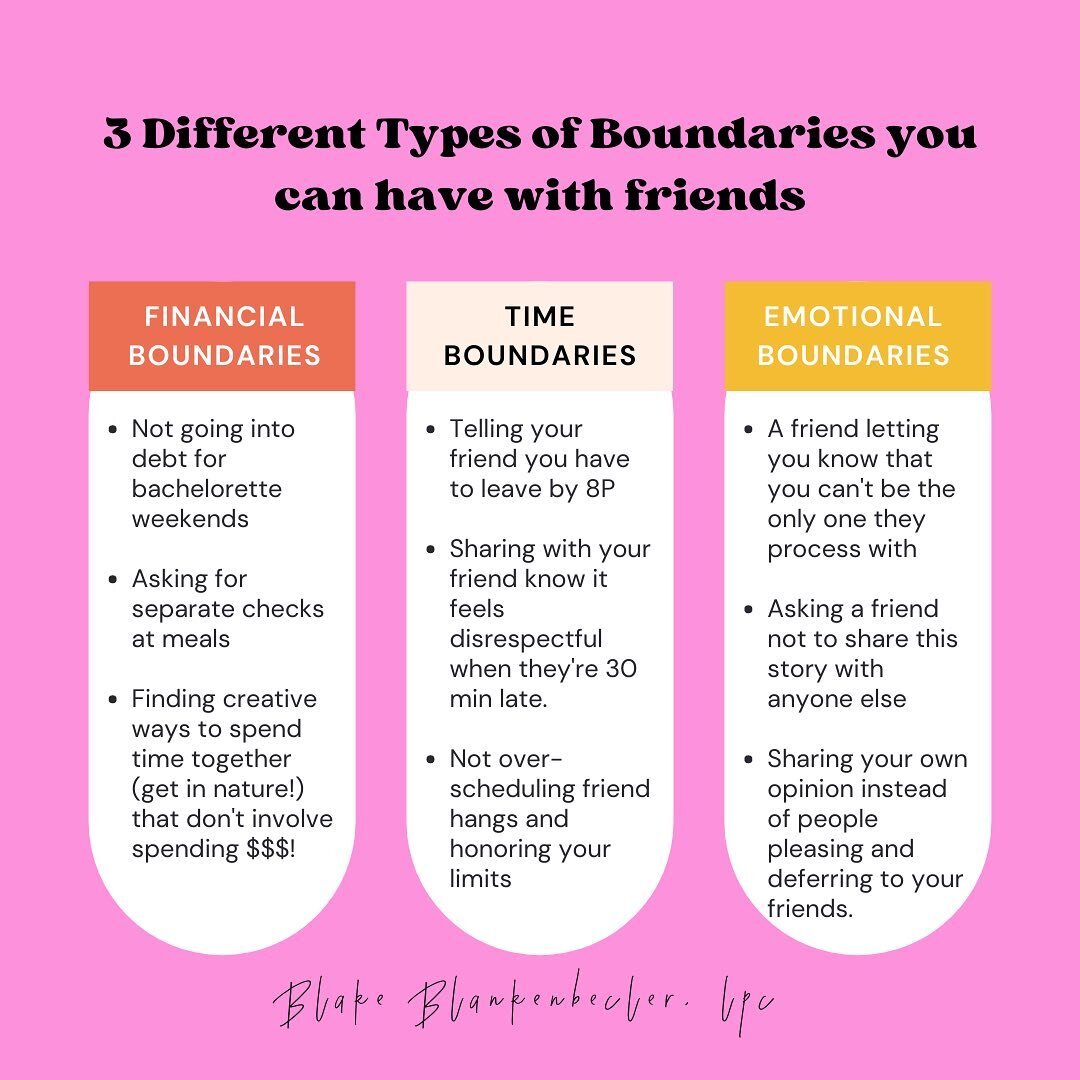 &ldquo;You get a boundary! You get a boundary! You get a boundary!&rdquo; **what I imagine Oprah saying to all of us in therapy. 😆⁣
⁣
When you or a friend set a boundary - it&rsquo;s to make the friendship sustainable over the long term. We can&rsqu