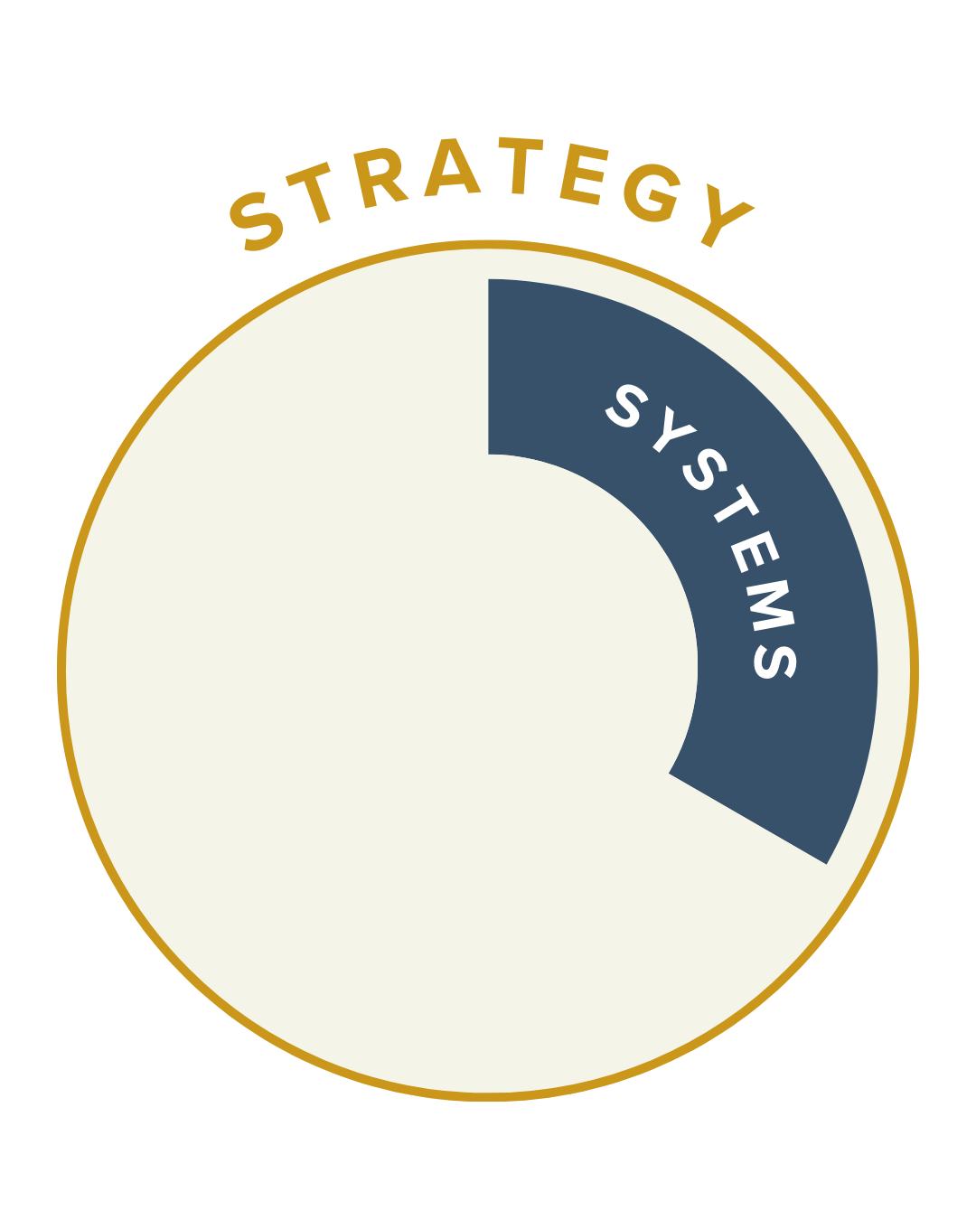 A large circle labelled strategy contains 1 segment, in the top right third, labelled systems