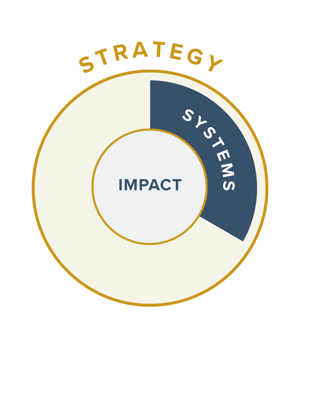 A large circle labelled strategy contains 1 segment, in the top right third, labelled systems