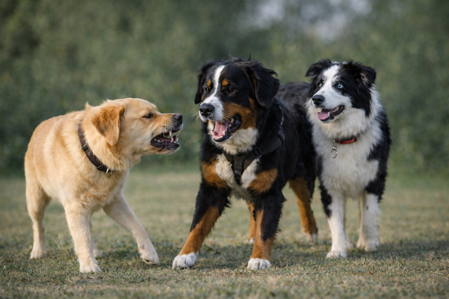 Perros aprendiendo control de reactividad y convivencia durante una sesión de entrenamiento canino en Tijuana