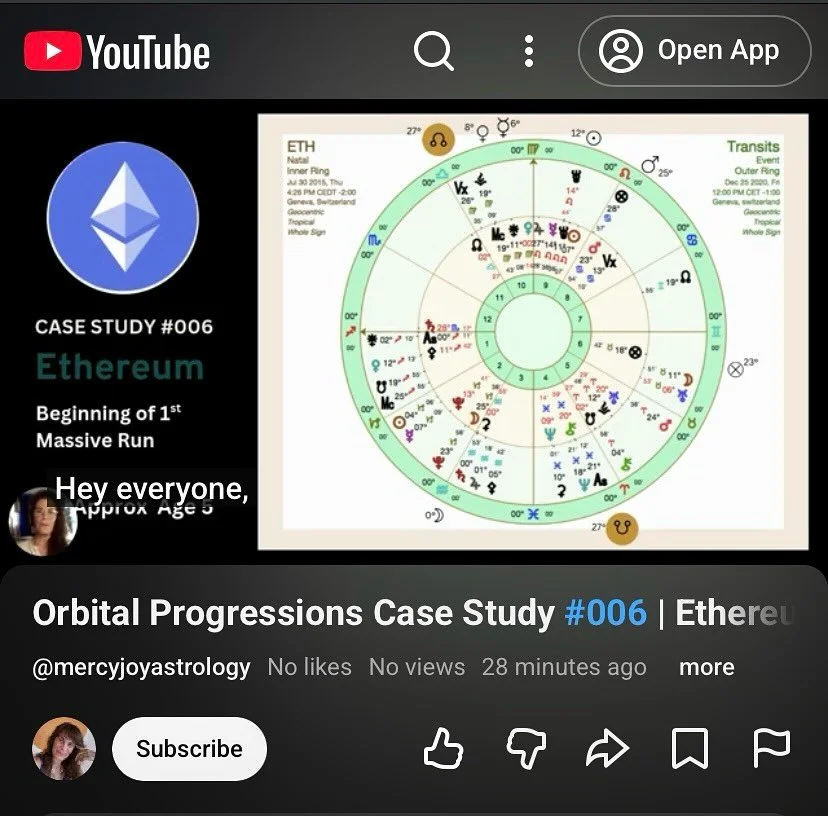 If any of you astrologers out there are into Crypto and would like to see ETH&rsquo;s chart with Orbital Progressions, I just posted a vid to my YouTube channel.

I go over the 1st ETH bull run, the 2025 high &amp; we look at ETH&rsquo;s current char