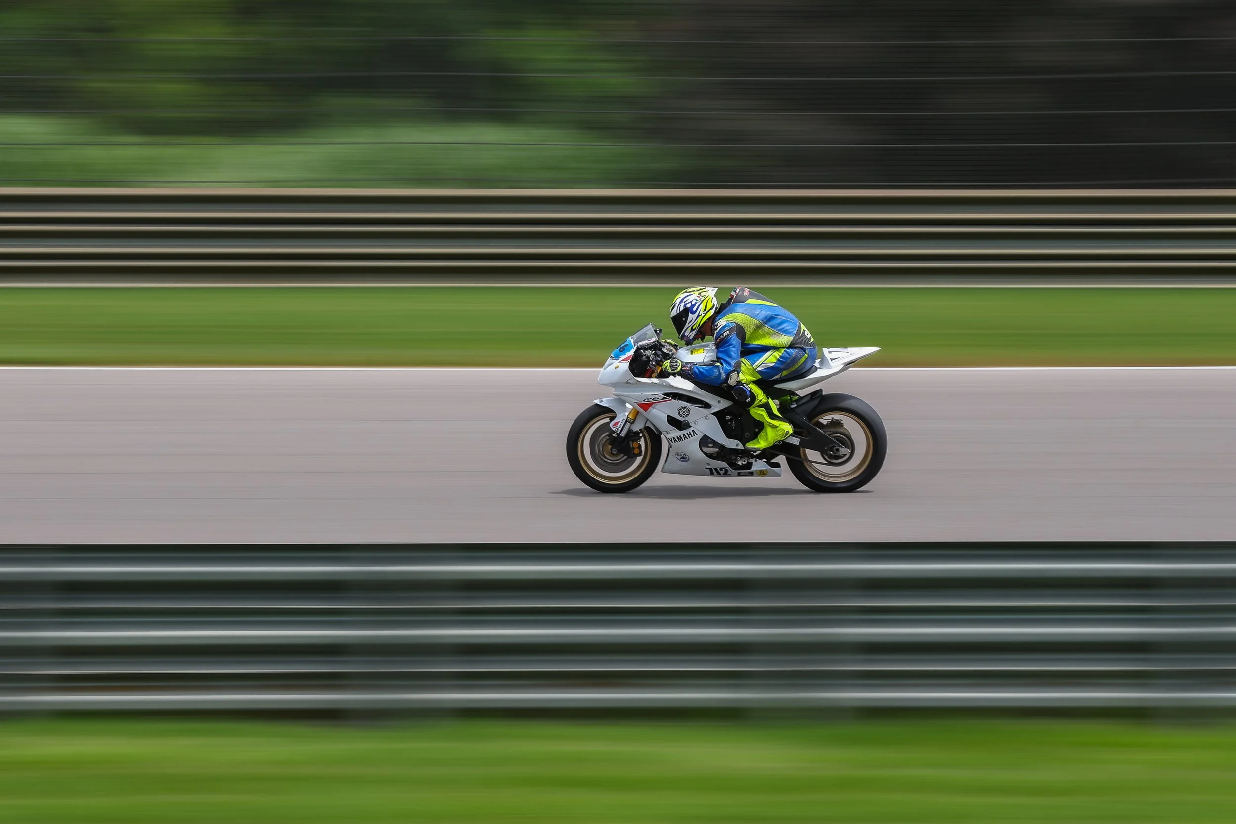 Yamaha R6 accelerates down the straight during the WERA race at Barber Motorsports Park in Birmingham, Alabama