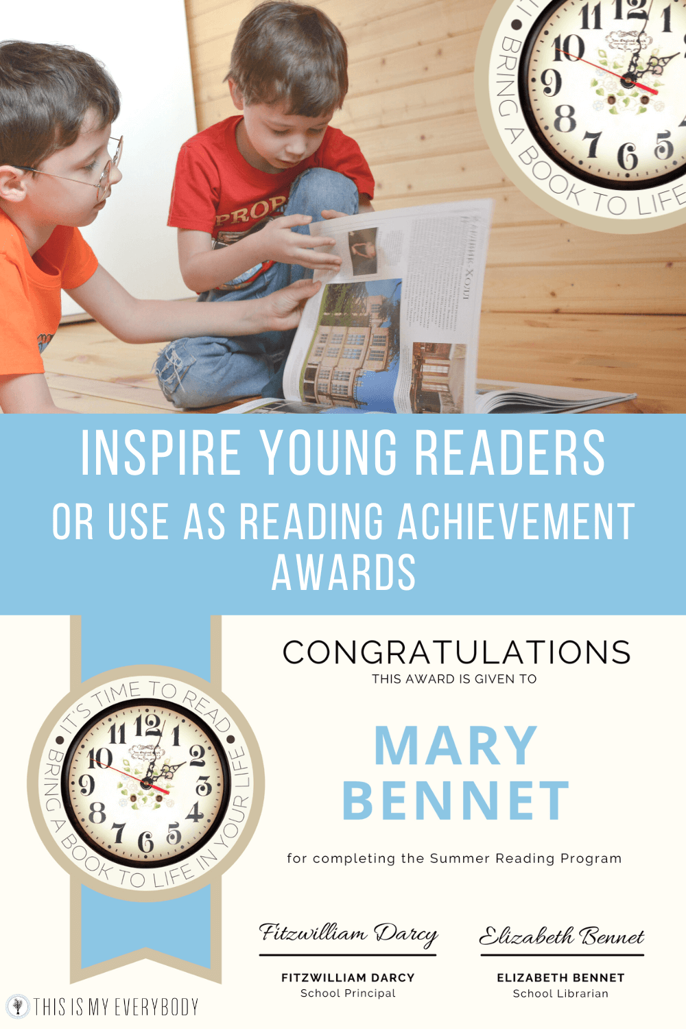 Printable Bookplate Stickers and Book Labels | It’s Time To Read | Inspire Young Readers or use as reading achievement awards