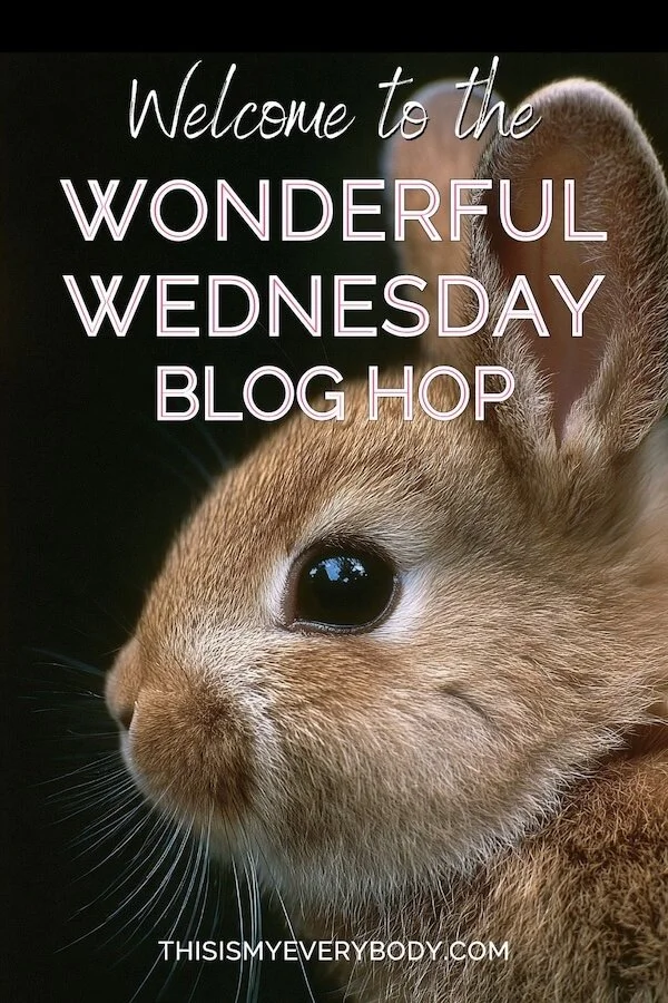 Welcome to the Wonderful Wednesday Blog Hop (Profile of bunny on black background)