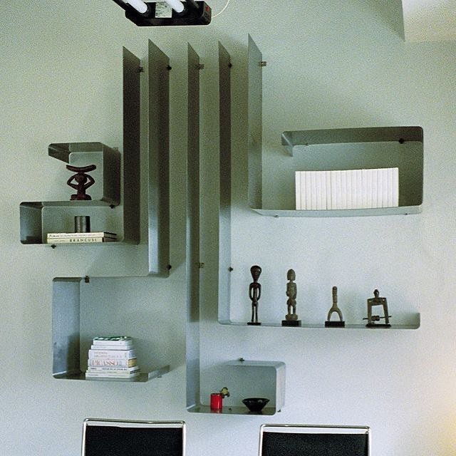 Zig Zag shelving system by Jo&euml;lle Ferlande and Fran&ccedil;ois Monnet for Kappa/Uginox, 1971. Comprised of five individual pieces that can be arranged and mounted in various ways or separated into smaller units by themselves. A bold statement ev