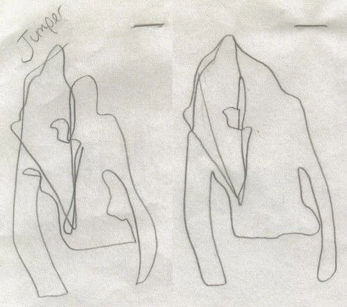 Freehand sketch done blindfolded by Hussein Chalayan for spring summer 05 collection &lsquo;𝑩𝒍𝒊𝒏𝒅𝒔𝒄𝒂𝒑𝒆&rsquo;