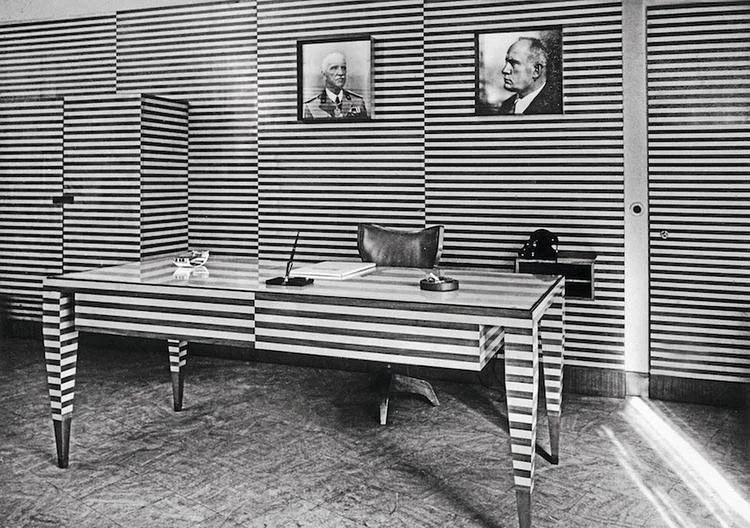 The blissfully dizzying office of Franco Marmont, designed by Gio Ponti, Rome 1936.

There&rsquo;s a lot to be said for the contrast of whimsy and unabashedness that Ponti achieved here. Sometimes the best designs are the ones with a strong vision th