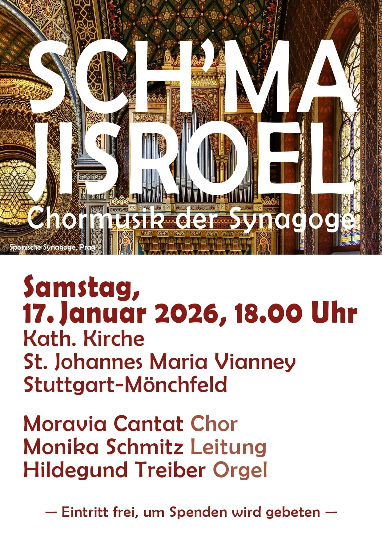 Veranstaltungsplakat zu Sch´ma Jisroel Chormusik der Synagoge