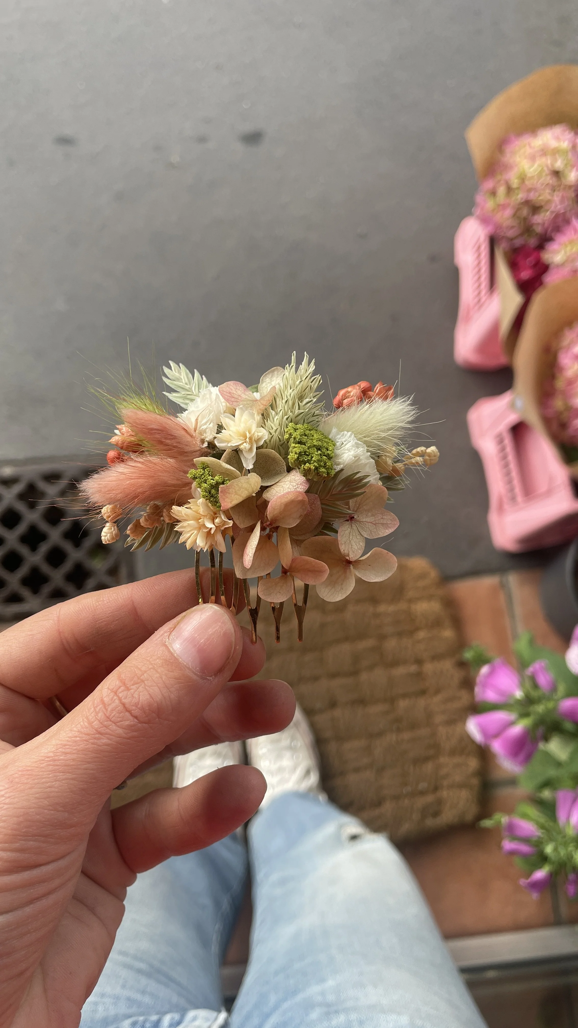 Peigne en fleurs séchées S