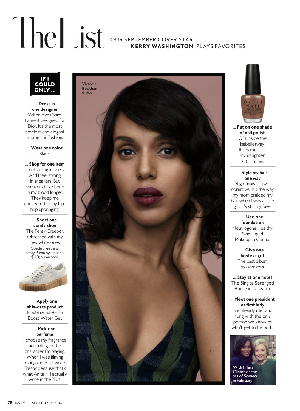 Kerry Washington plays favorites for InStyle's September 2016 "The List" page