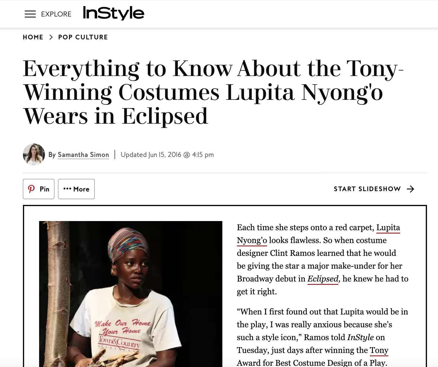 Everything to know about the Tony-winning costumes Lupita Nyong'o wears in Eclipsed