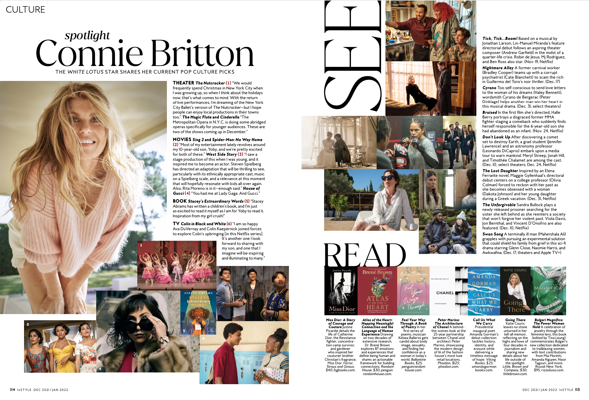 InStyle's Dec. 2021/Jan. 2022 culture page featuring Connie Britton