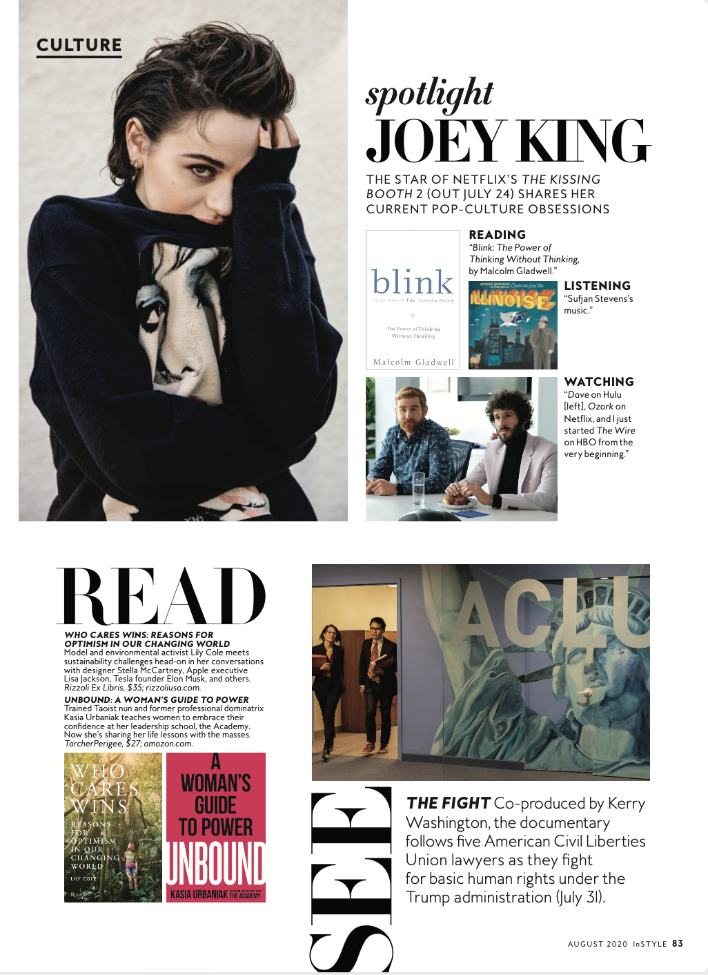 InStyle's September 2020 culture page featuring Joey King