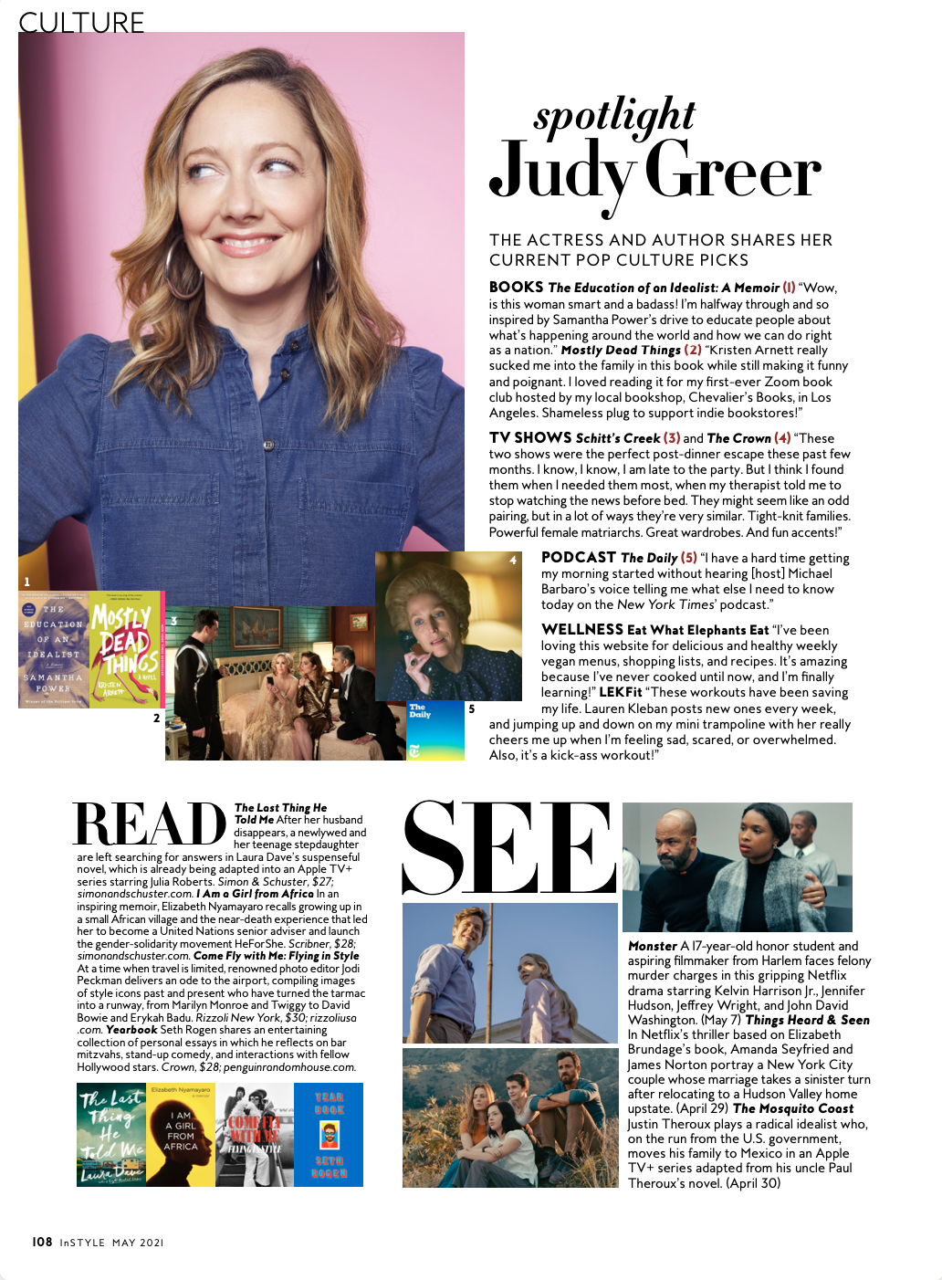 InStyle's May 2021 culture page featuring Judy Greer