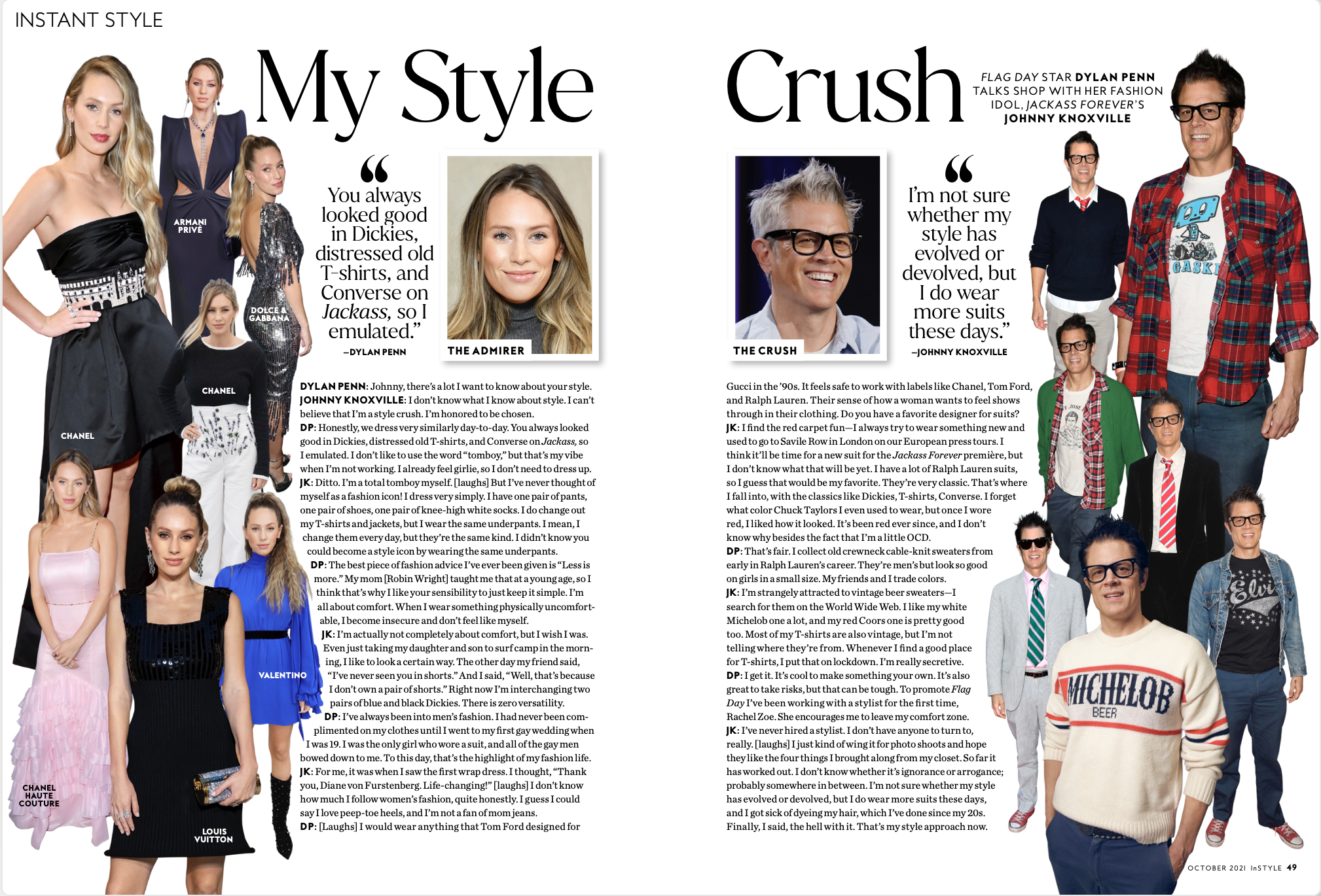 Flag Day star Dylan Penn talks shop with her fashion idol, Jackass Forever's Johnny Knoxville