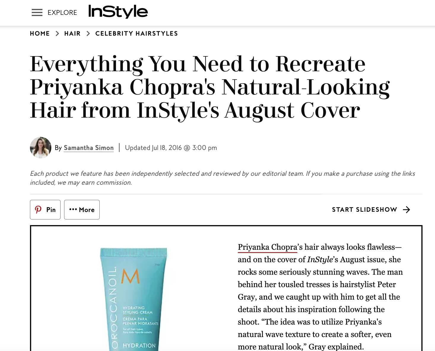 Everything you need to recreate Priyanka Chopra's natural-looking hair from InStyle's August cover