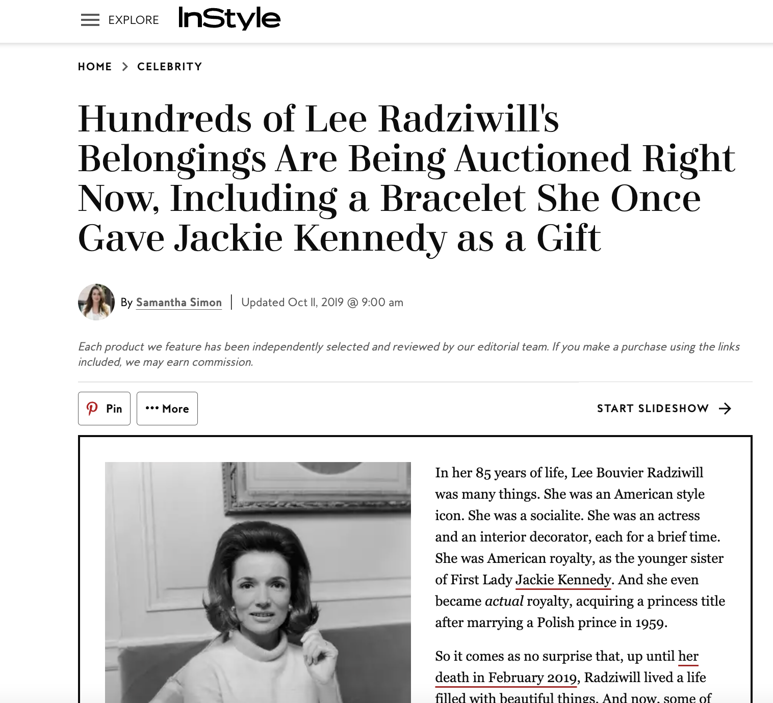 Hundreds of Lee Radziwill's belongings are being auctioned right now, including a bracelet she once gave Jackie Kennedy as a gift 