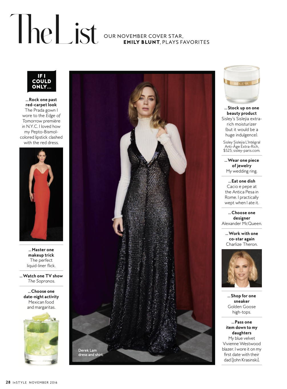 Emily Blunt plays favorites for InStyle's November 2016 "The List" page