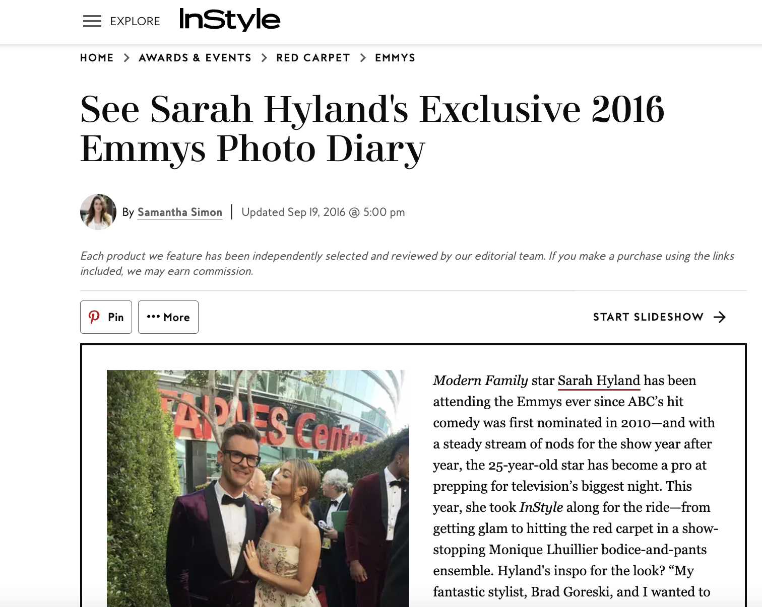 Sarah Hyland's diary from the 2016 Emmys