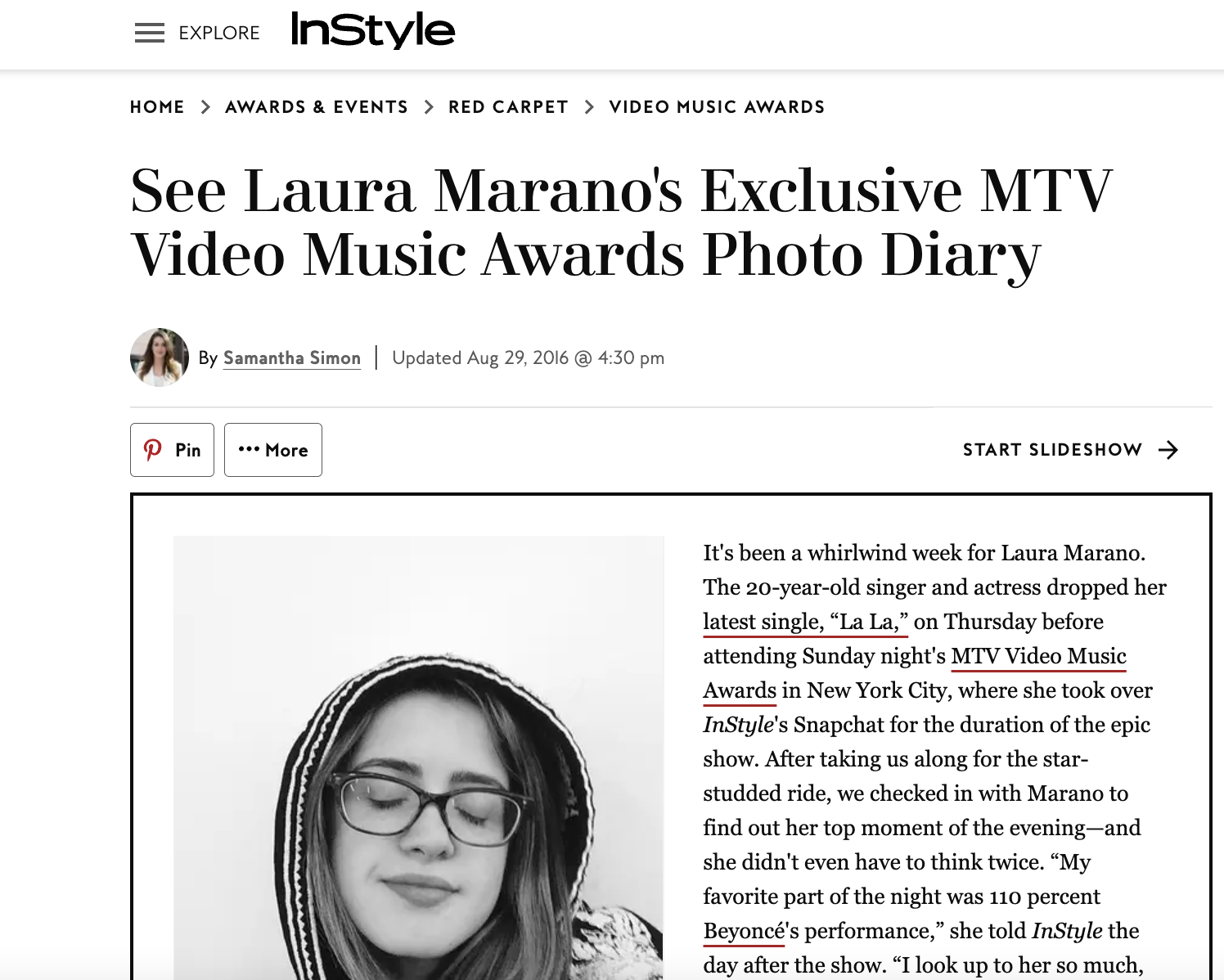 Laura Marano's diary from the 2016 VMAs