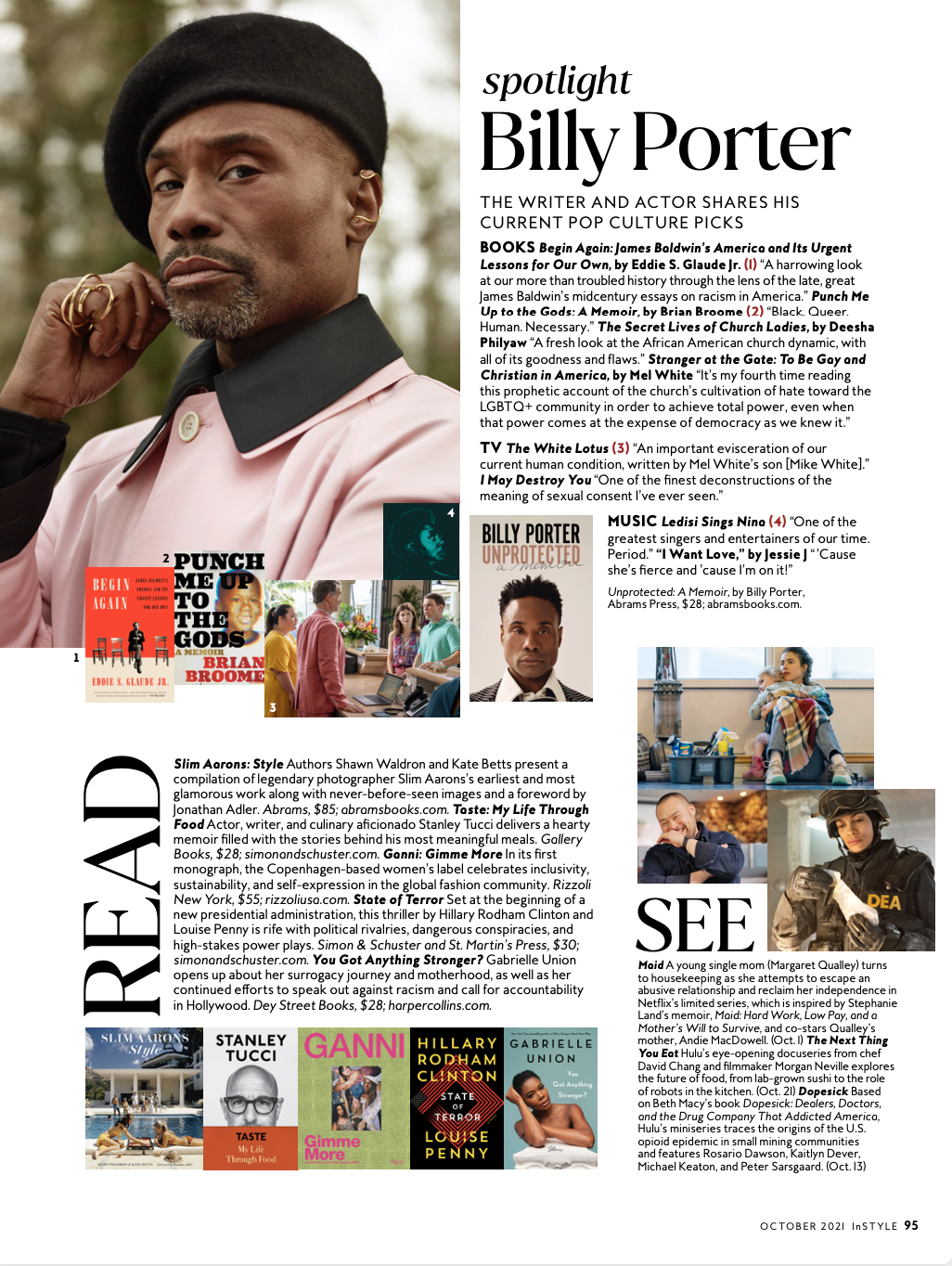 InStyle's October 2021 culture page featuring Billy Porter